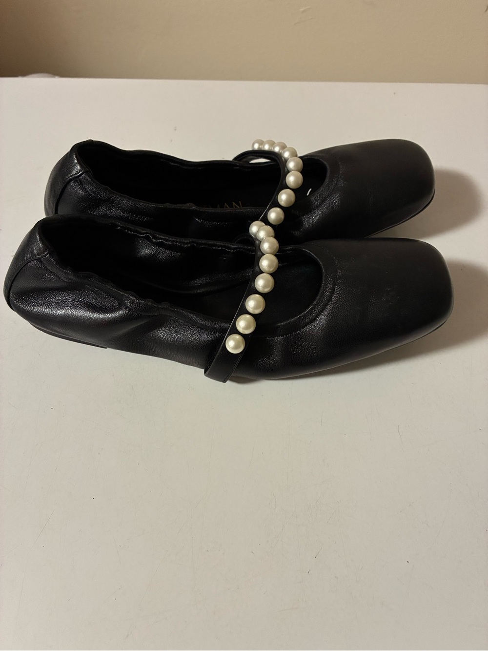 Stuart Weitzman Black Pearl-Strap Ballet Flats - Women